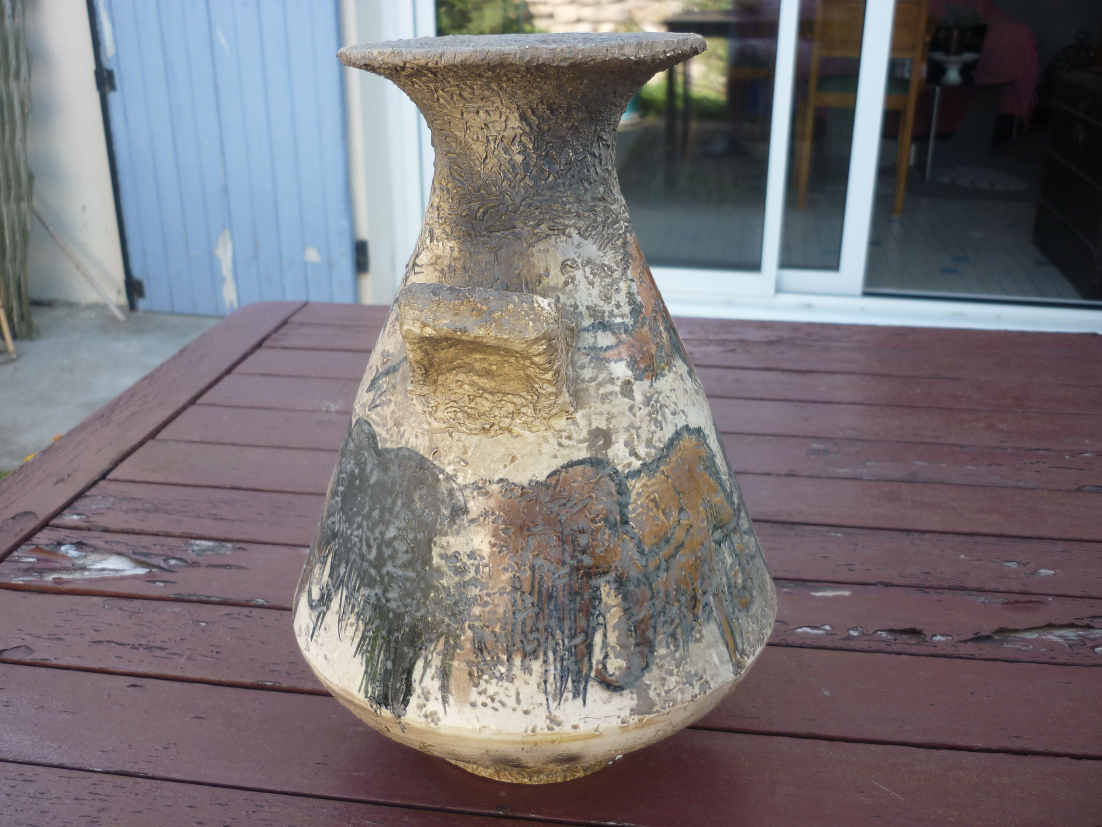 Vase vintage décor animaux préhistoire signé Armen