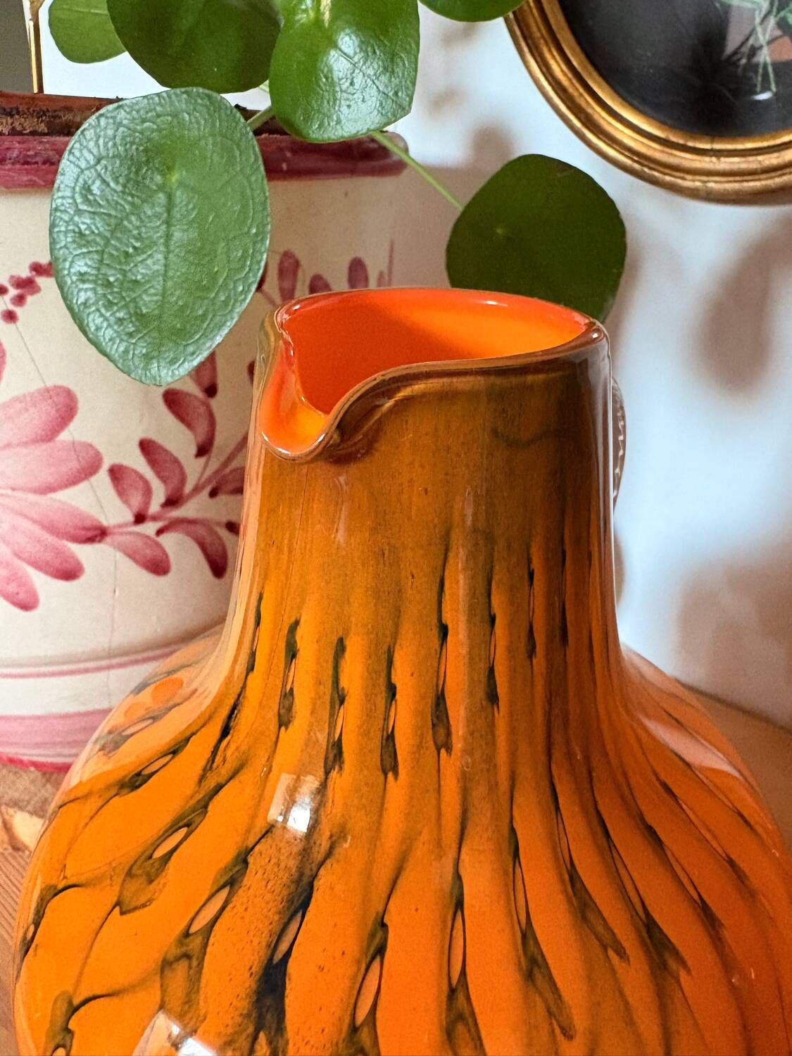 Duo vase & blown glass carafe in orange – 1960s/70s