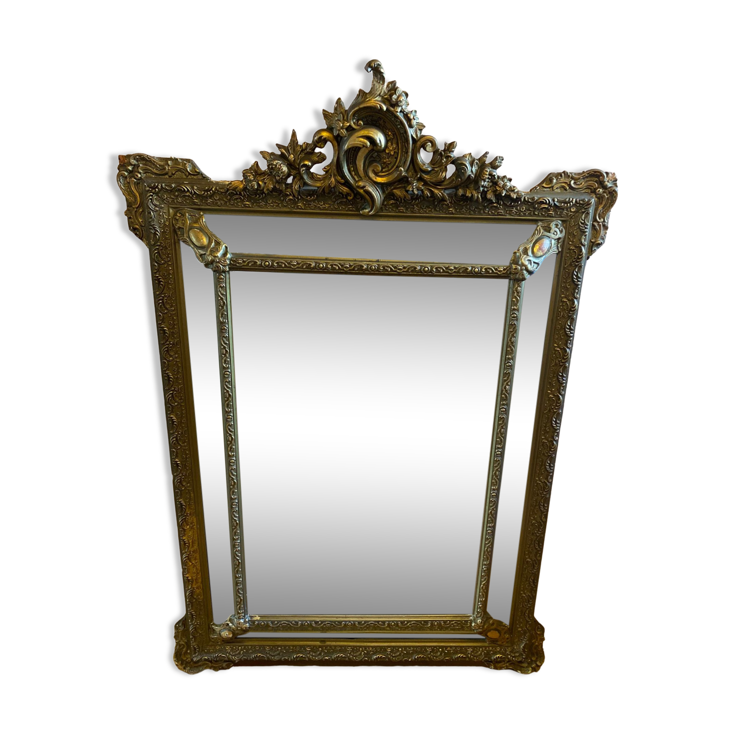 Bevelled mirror with gilded stucco parclose, from the Napoleon III period