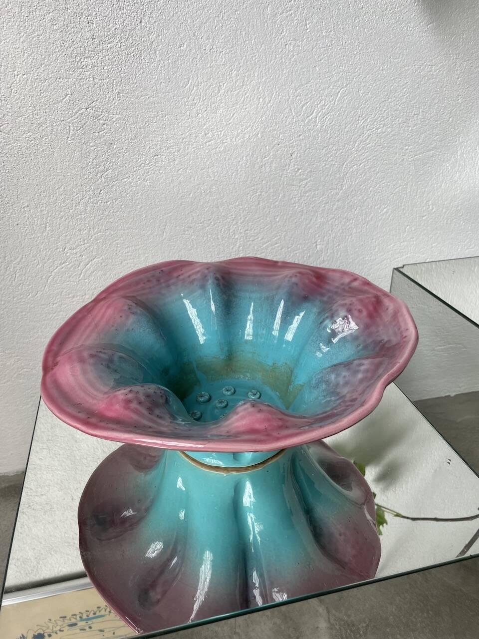 Blue and pink ceramic dish