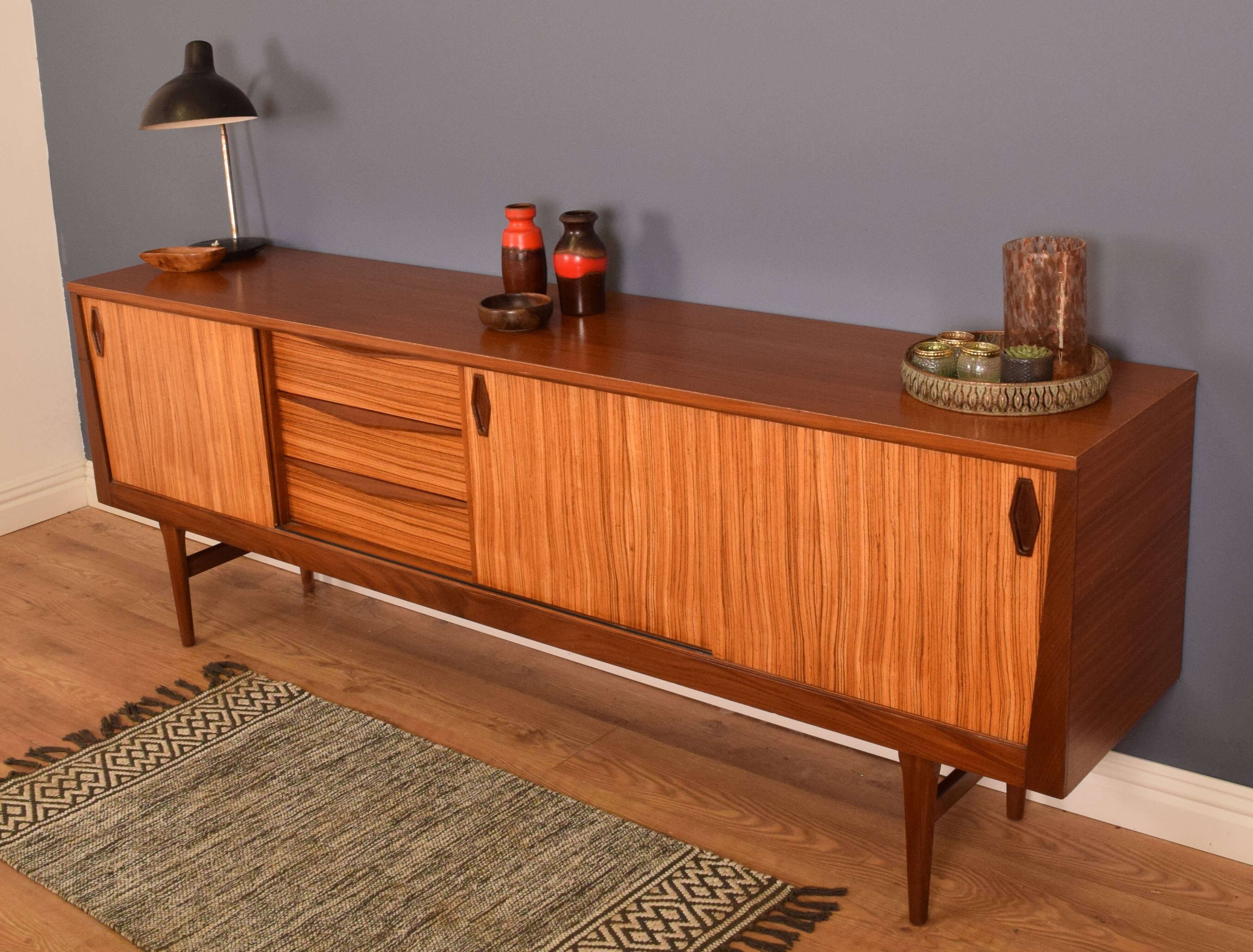 Restored Long EON Elliots of Newbury Teak & Zebrano Long Retro RHF Sideboard