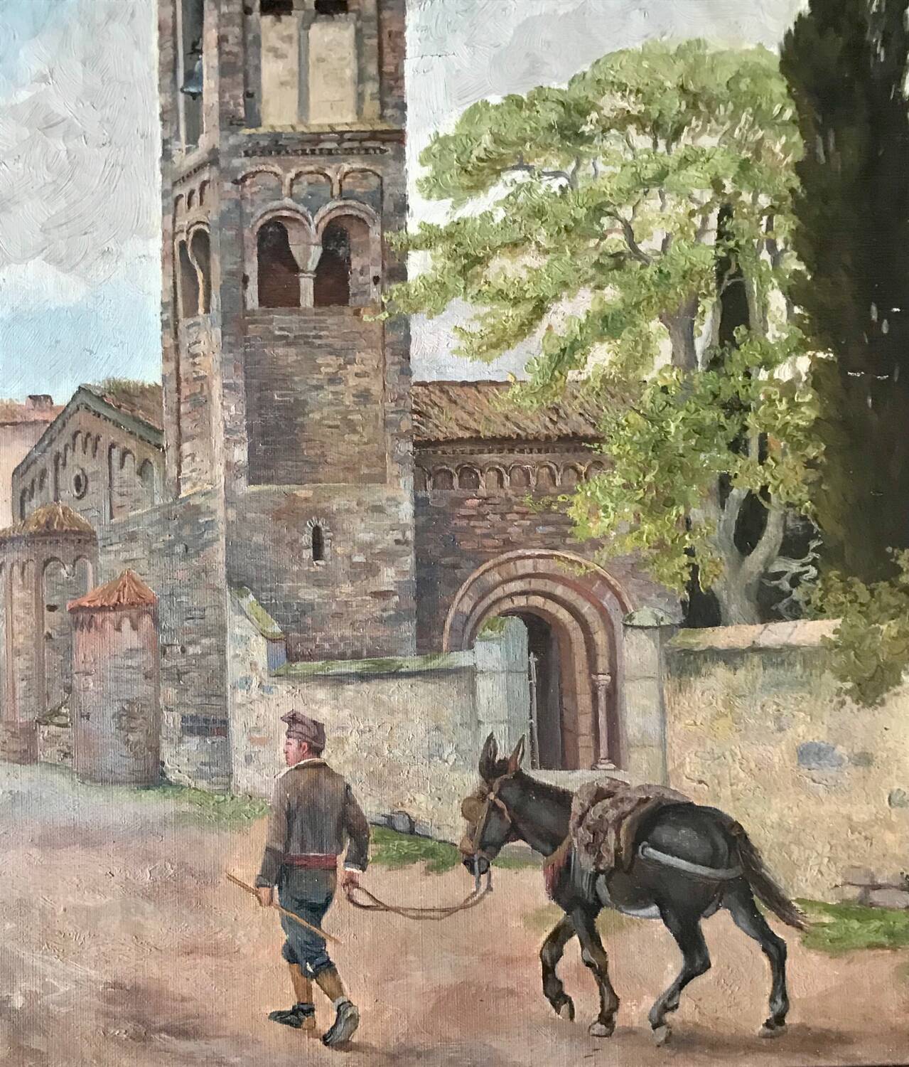Old painting of a lively village