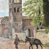 Tableau ancien village animé