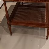Mahogany coffee table / end table with rattan spacer shelf