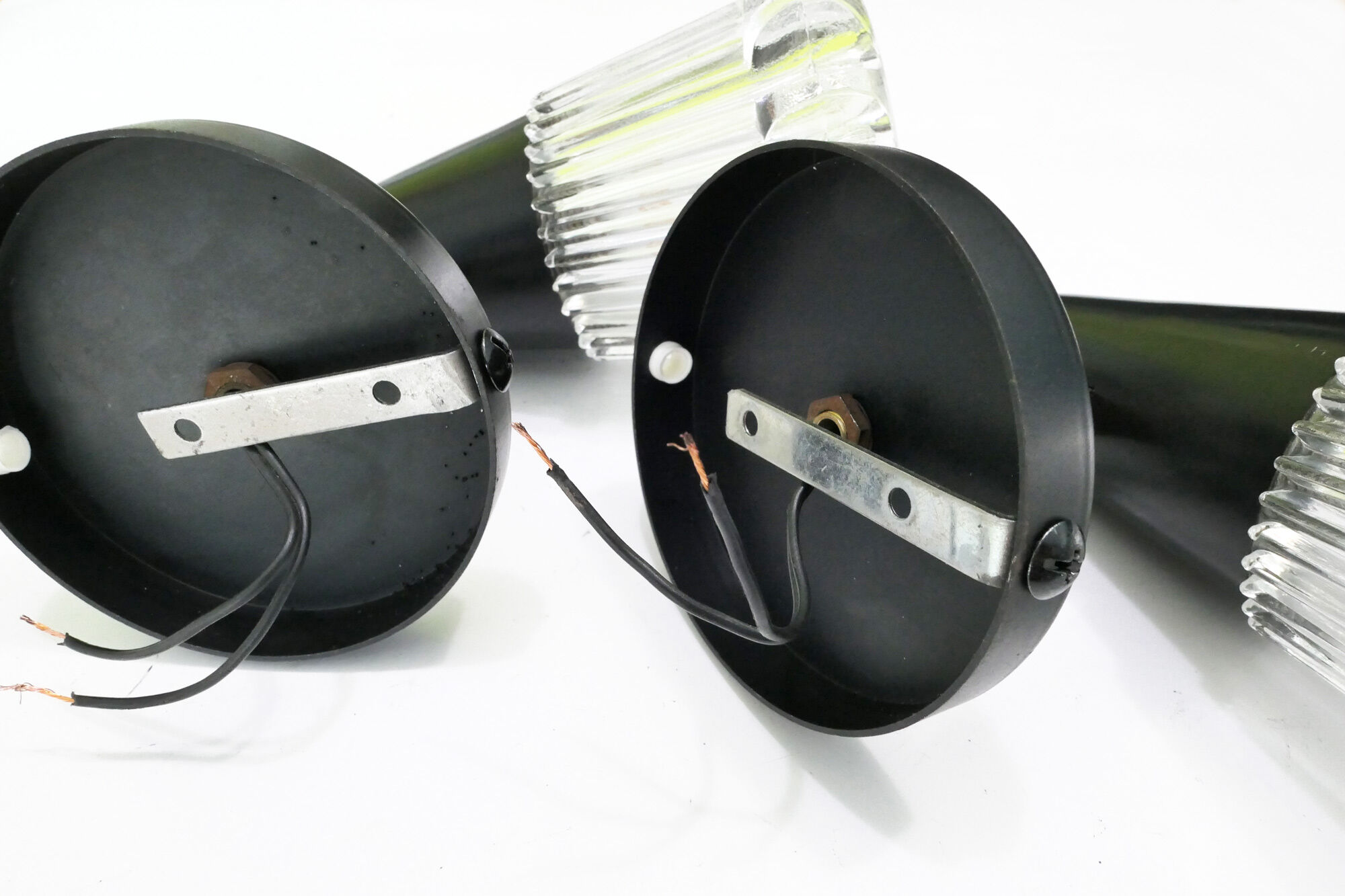 Pair of torch wall light or black and Chrome 60-70s cones