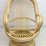 Mid-Century Modern Swivel and Rocking Armchair Bamboo, 1970s