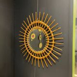 Miroir soleil rotin 1960 55 cm