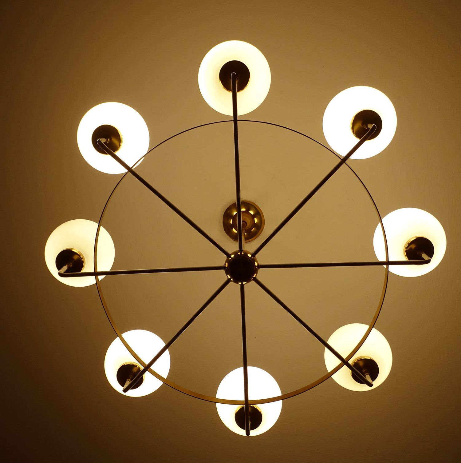 Suspension XXL Vintage Italy, 50s, Brass and Glass