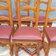 Set 6 chairs style Louis XIII VINTAGE 1980 Oak and Burgundy red leather