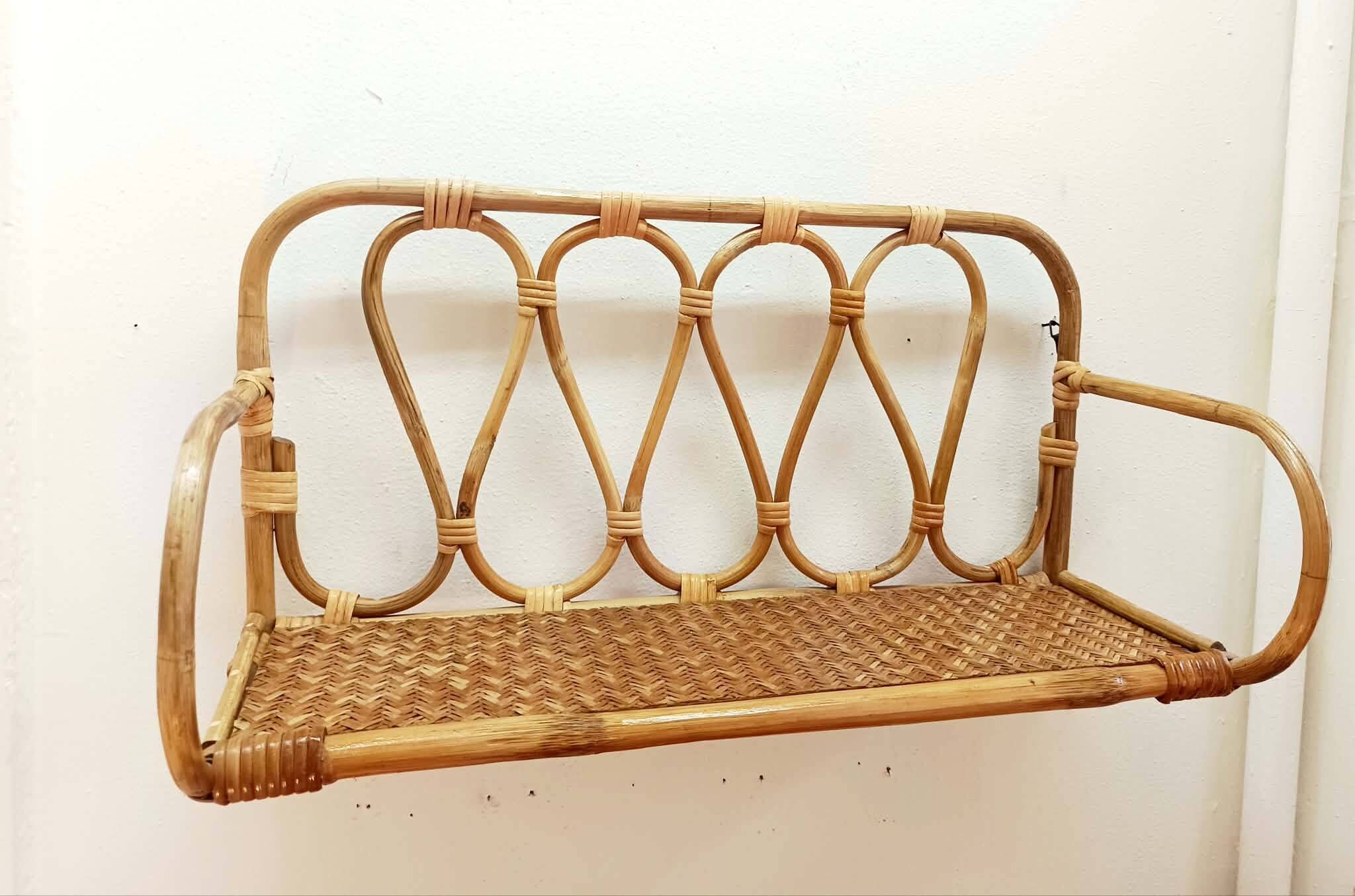 Vintage rattan shelf from the 1970s