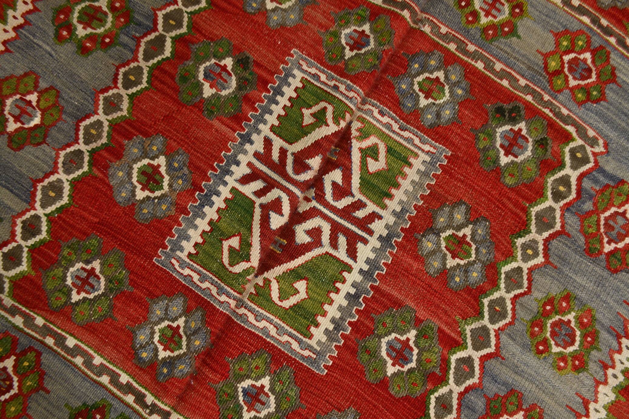5x11 Kilim Red & Blue Geometric Vintage Rug, 168x342Cm