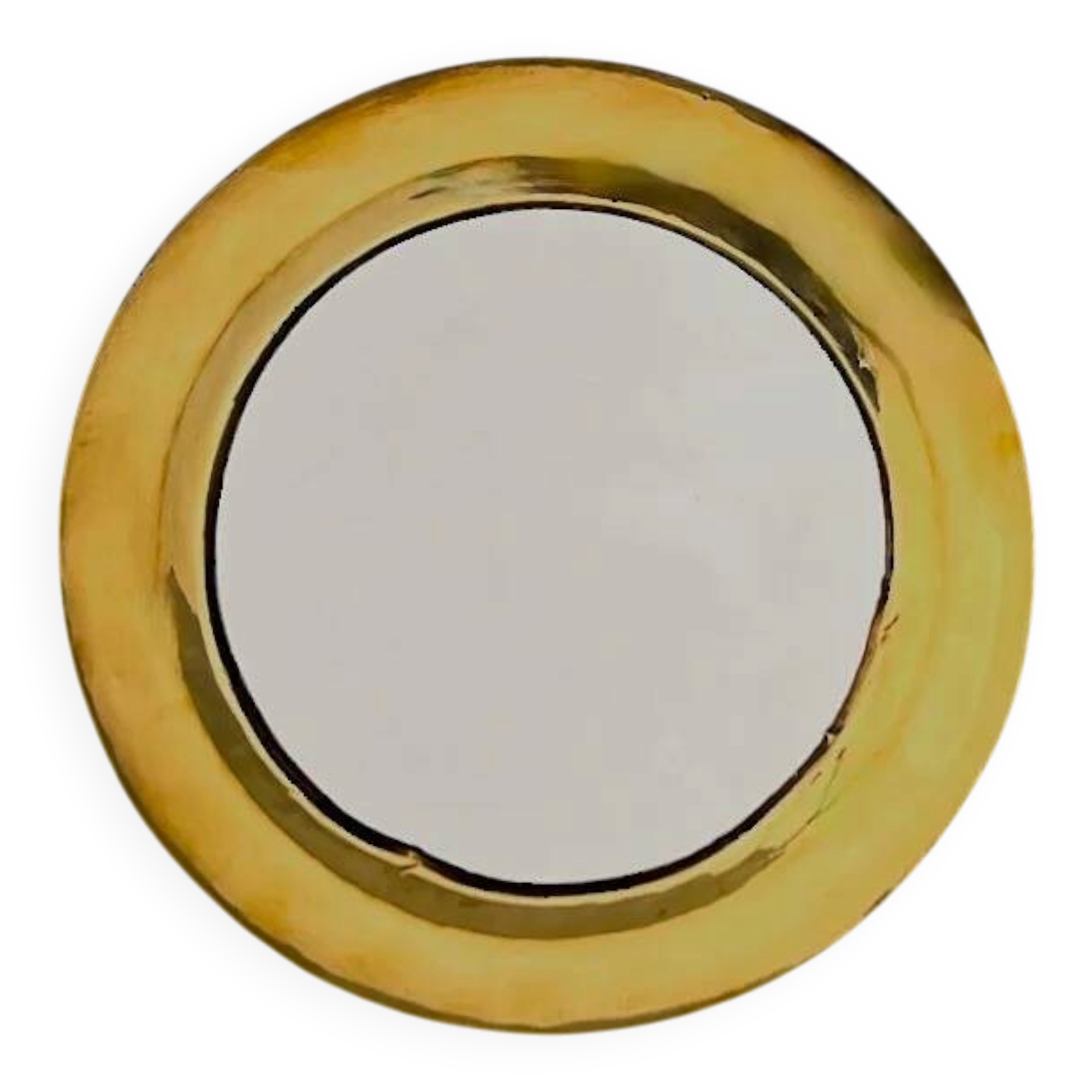 Vintage round brass wall mirror, handmade, diameter 26 cm.
