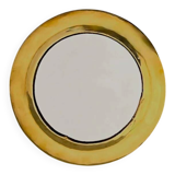 Vintage round brass wall mirror, handmade, diameter 26 cm.