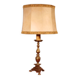 17th Century Bronze Candle Holder Mounted as a Lamp with Its Parchment Shade