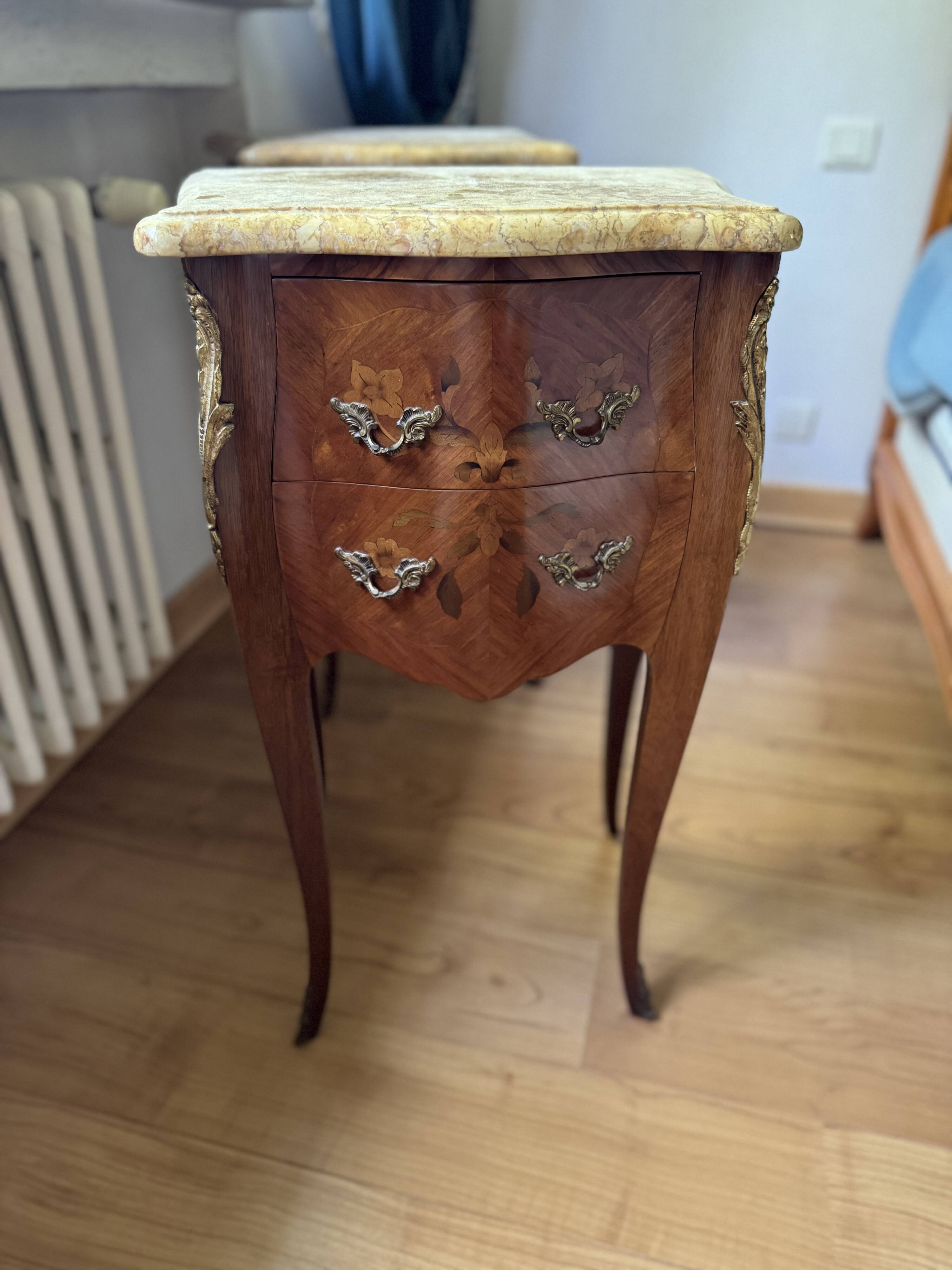 Pair of rosewood bedside tables in Louis XV style