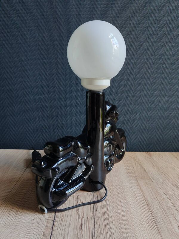 Lampe de table moto céramique noire vintage   Style Harley Davidson