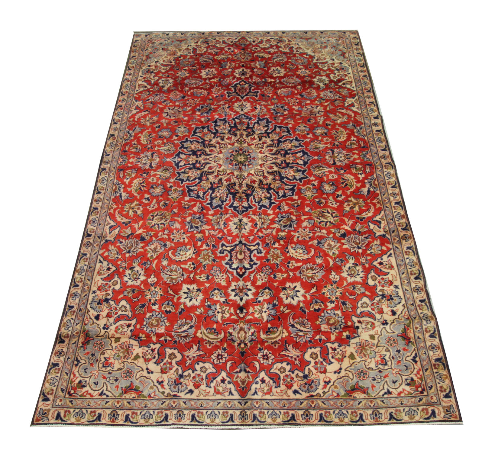 Tapis persan vintage tissé à la main en laine rouge kashan tapis de salon - 209x242cm