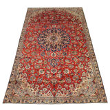 Tapis persan vintage tissé à la main en laine rouge kashan tapis de salon - 209x242cm