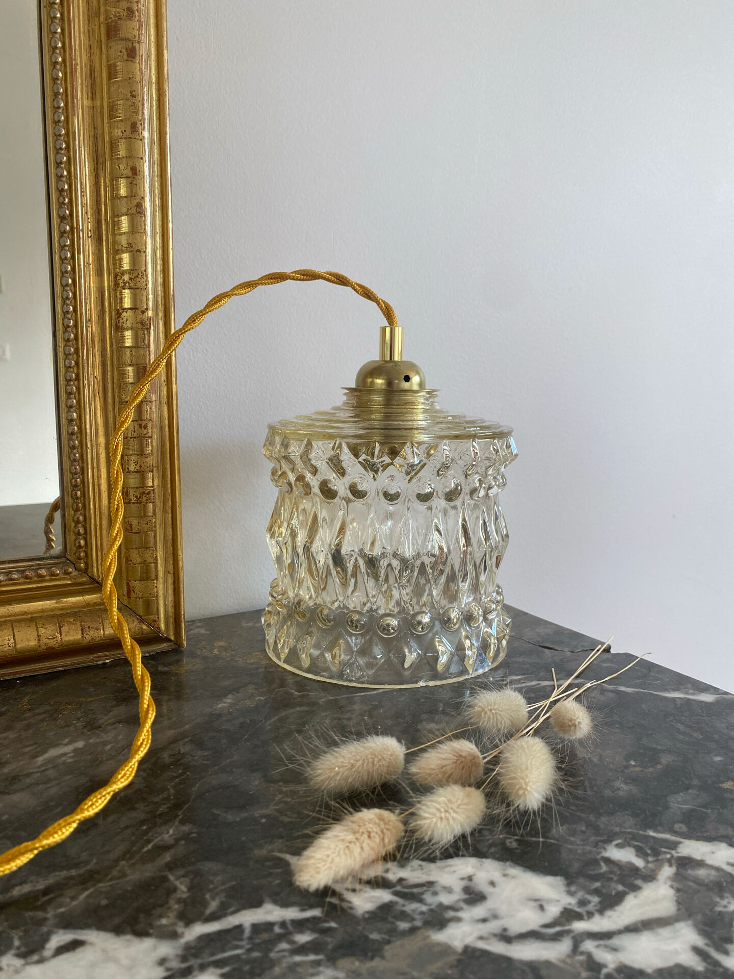Vintage amber glass suspension globe