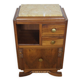 Art deco bedside table in solid wood and marble