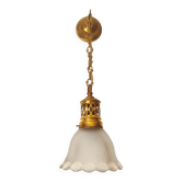 Art Nouveau style suspension from 1900 in brass - frosted glass tulip.