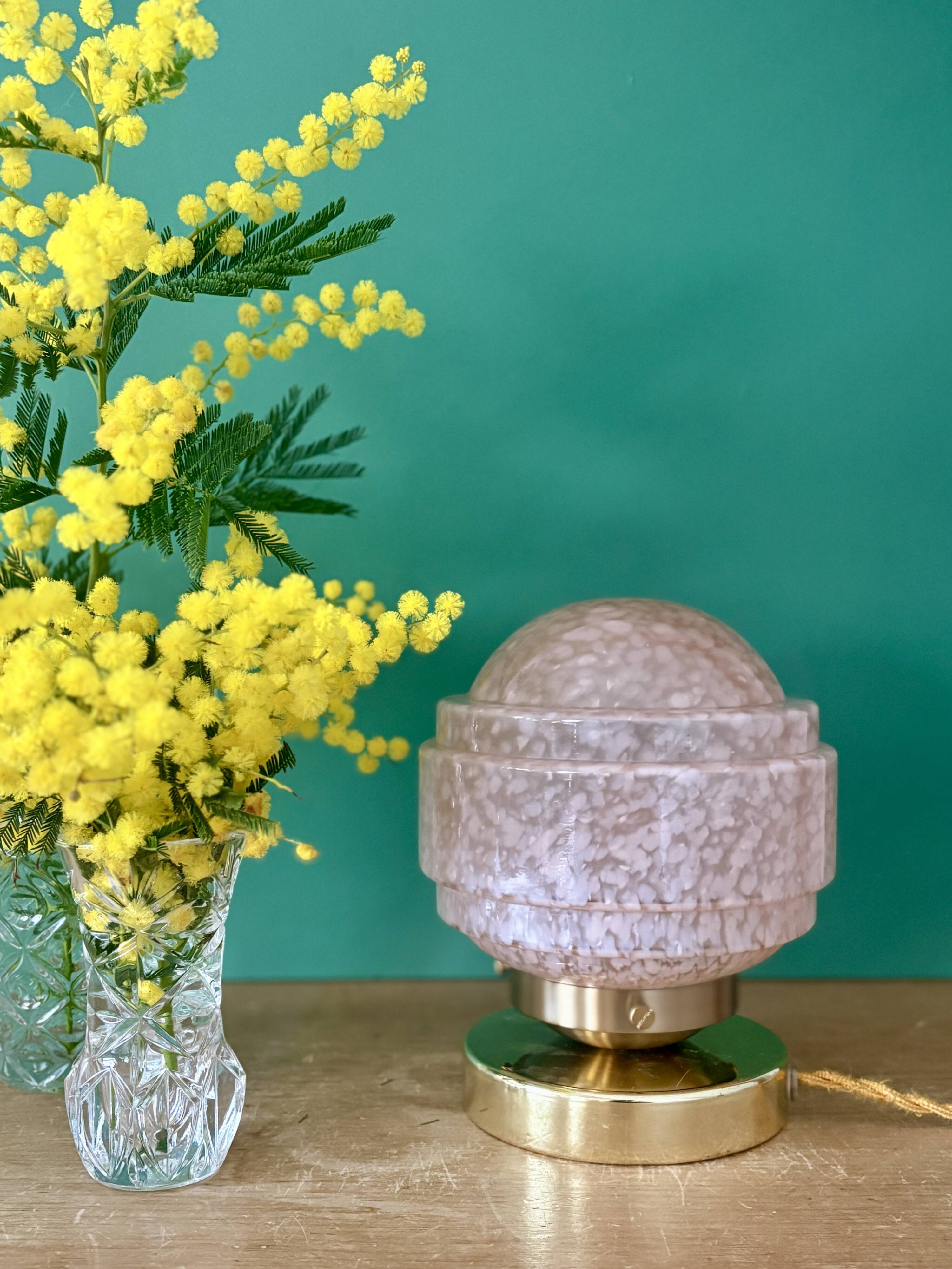 Vintage glass globe table lamp in pink from Clichy.