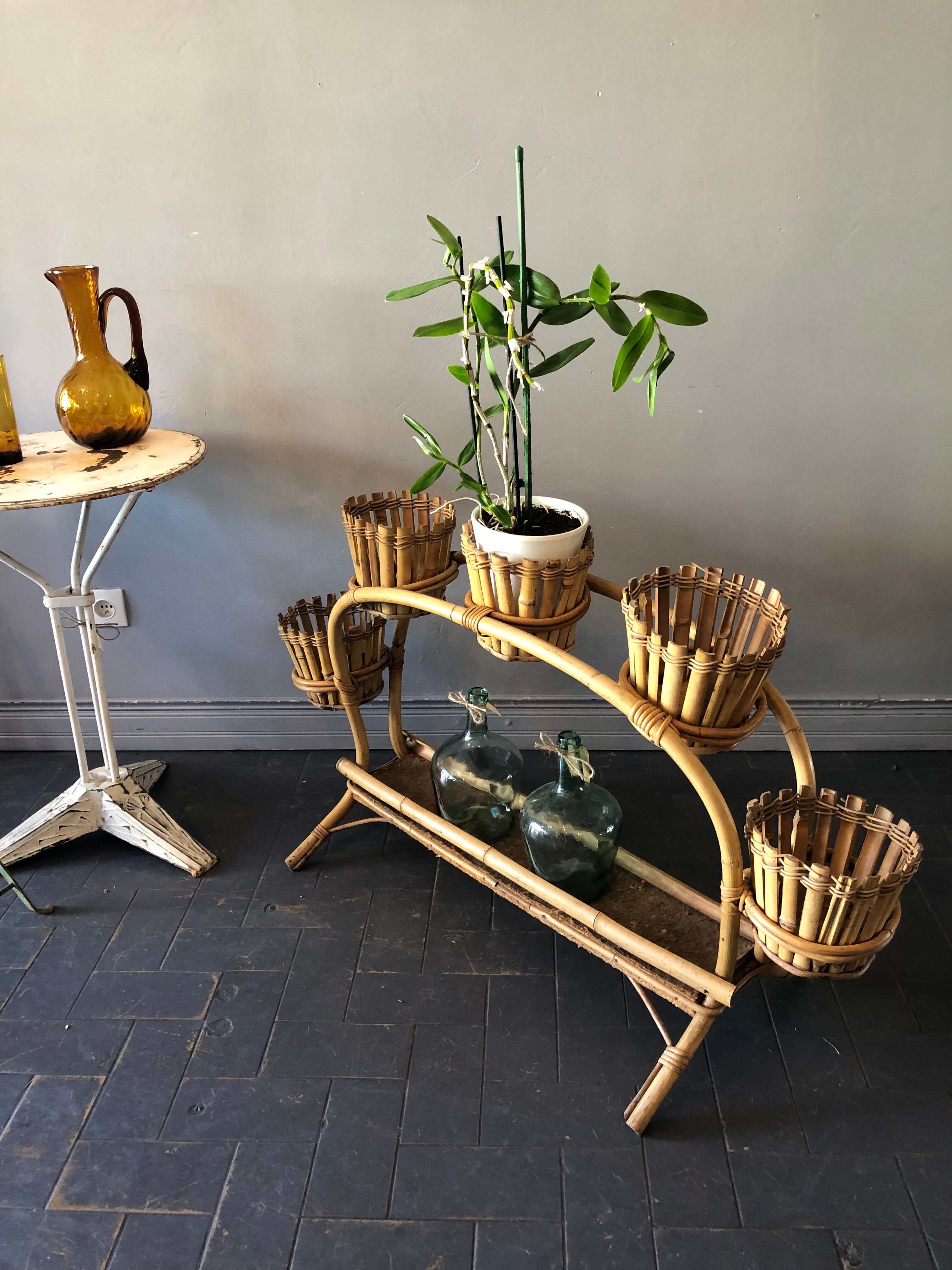 Rattan plant holder, 60s