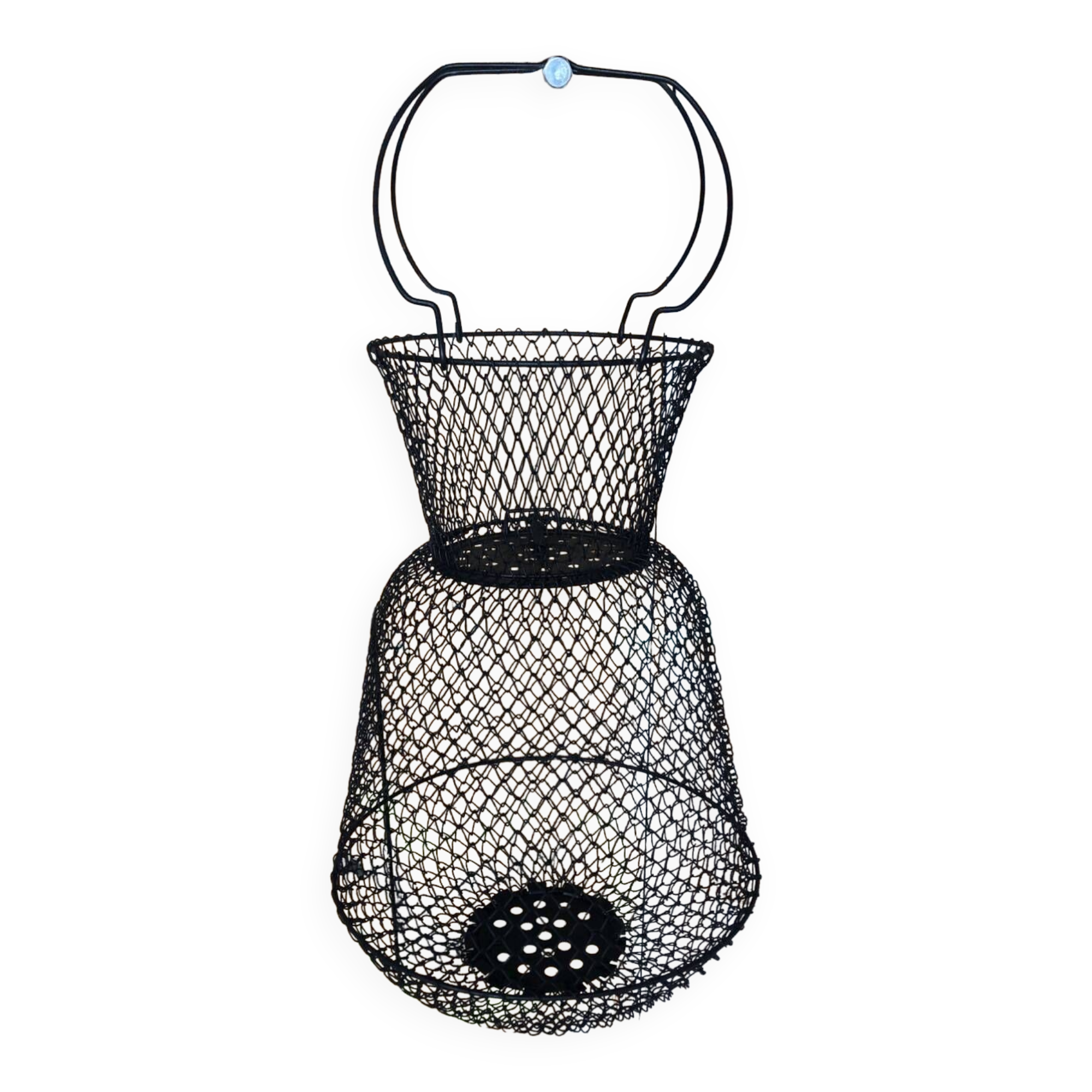 Ancienne Nasse Pêche Panier Métal Noir Pliable Vintage #A315