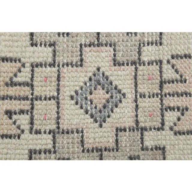 1970s vintage Turkish hand-knotted wool cotton beige runner rug 93x301