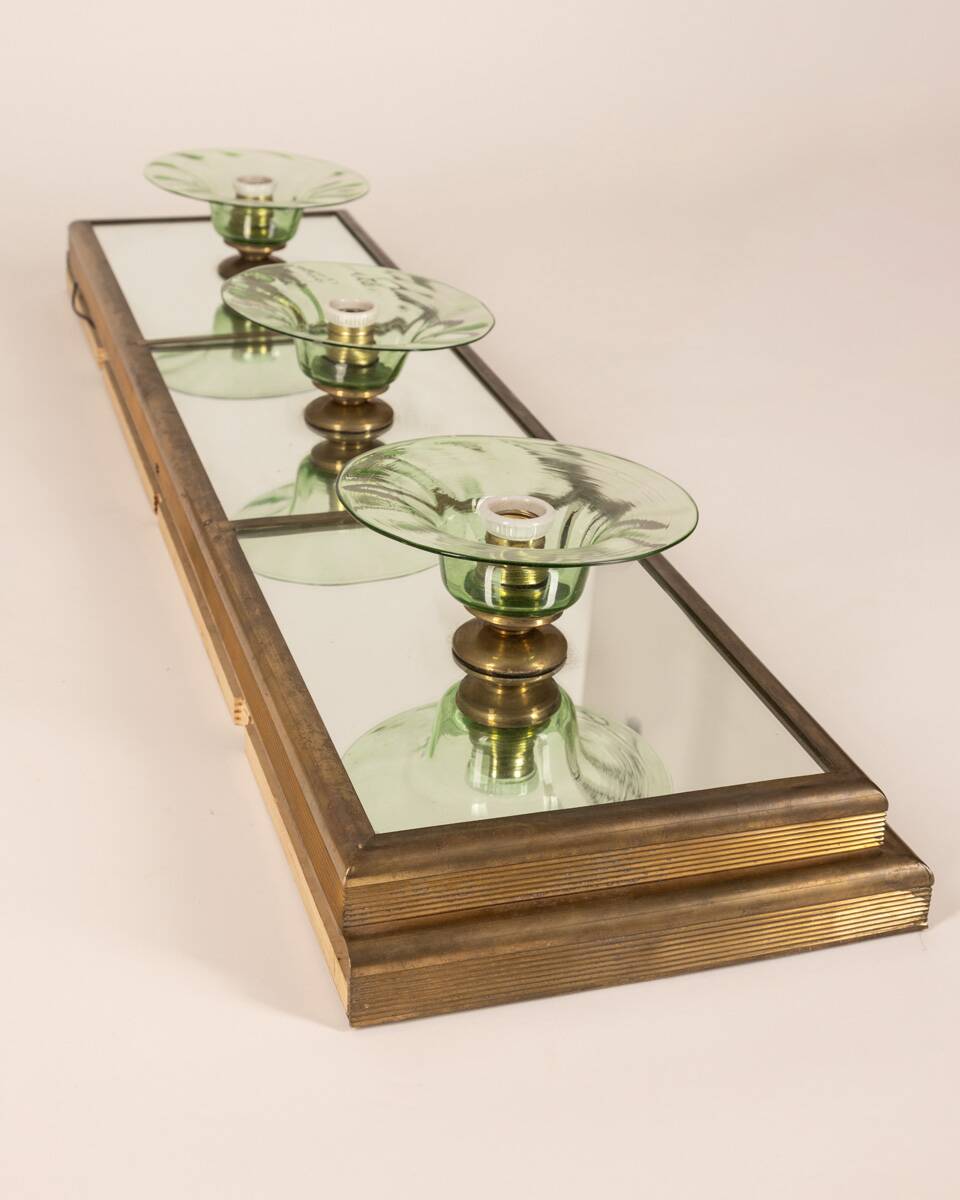 VINTAGE WALL OR CEILING LAMP 1950s BRASS AND GLASS ITALIAN DESIGN