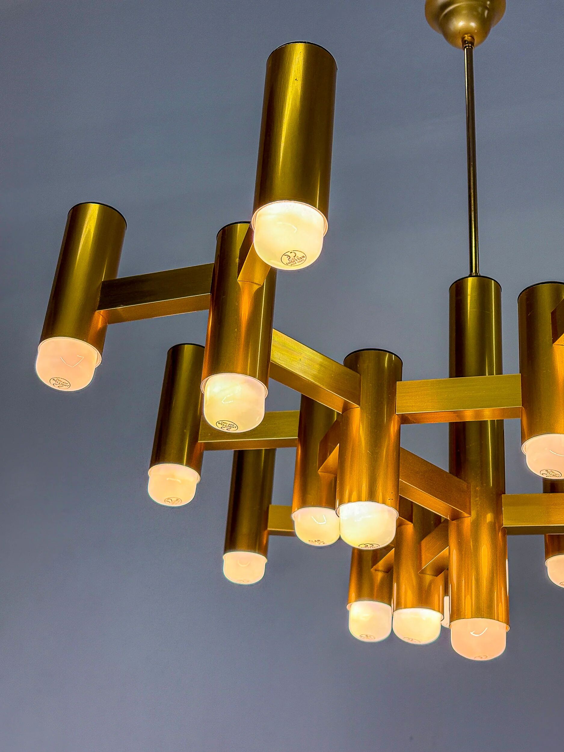 Gaetano Sciolari geometric chandelier, 19 lights, Italy, 1970s