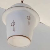 Opaline globe pendant light with stylized 1950s decoration