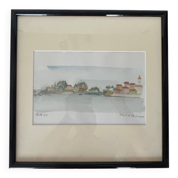 Aquarelle représentant l’île de Malte signée B de Maisonneuve