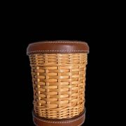 "gobelet de bain en cuir et paille, ralph lauren home - réf 4701710631"