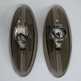 Pair of smoked glass and vintage chrome wall lamps