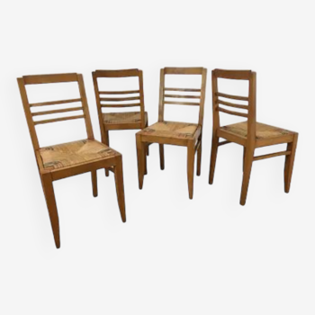 4 chaises bistrot reconstruction paille et bois années 50