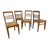 4 chaises bistrot reconstruction paille et bois années 50