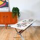 Ceramic coffee table, chrome and teak legs, Space Age, signed, 1970.