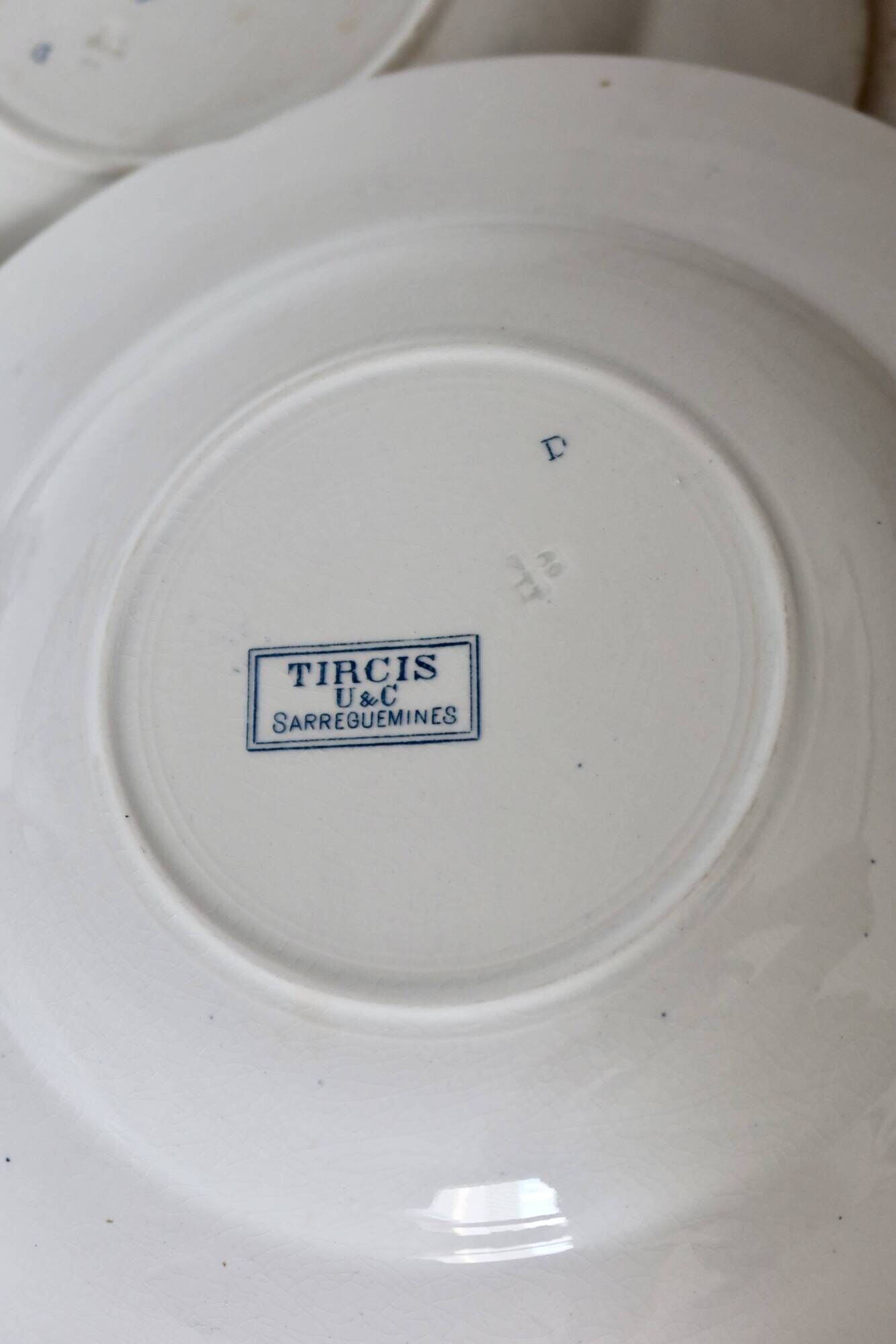 6 soup plates - Tircis model - Antique 82-piece Sarreguemines earthenware dinnerware set