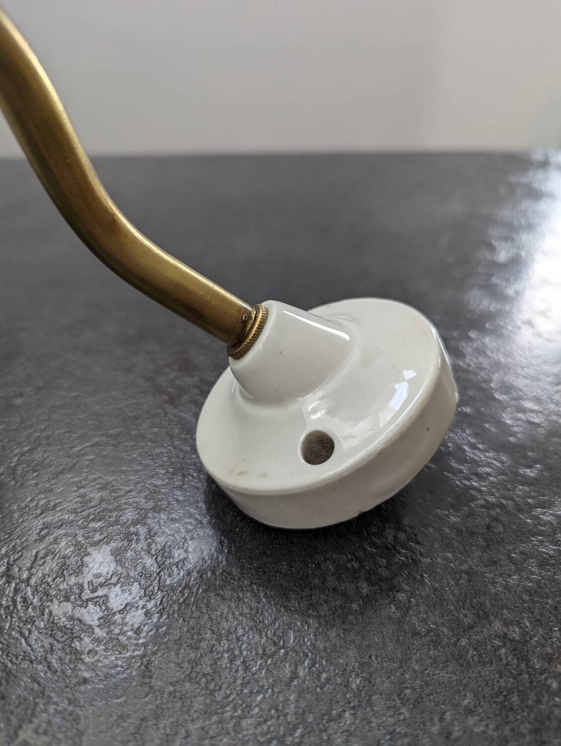 Antique smooth white opaline wall light with brass swan neck porcelain art deco 1930 diameter 25.9cm