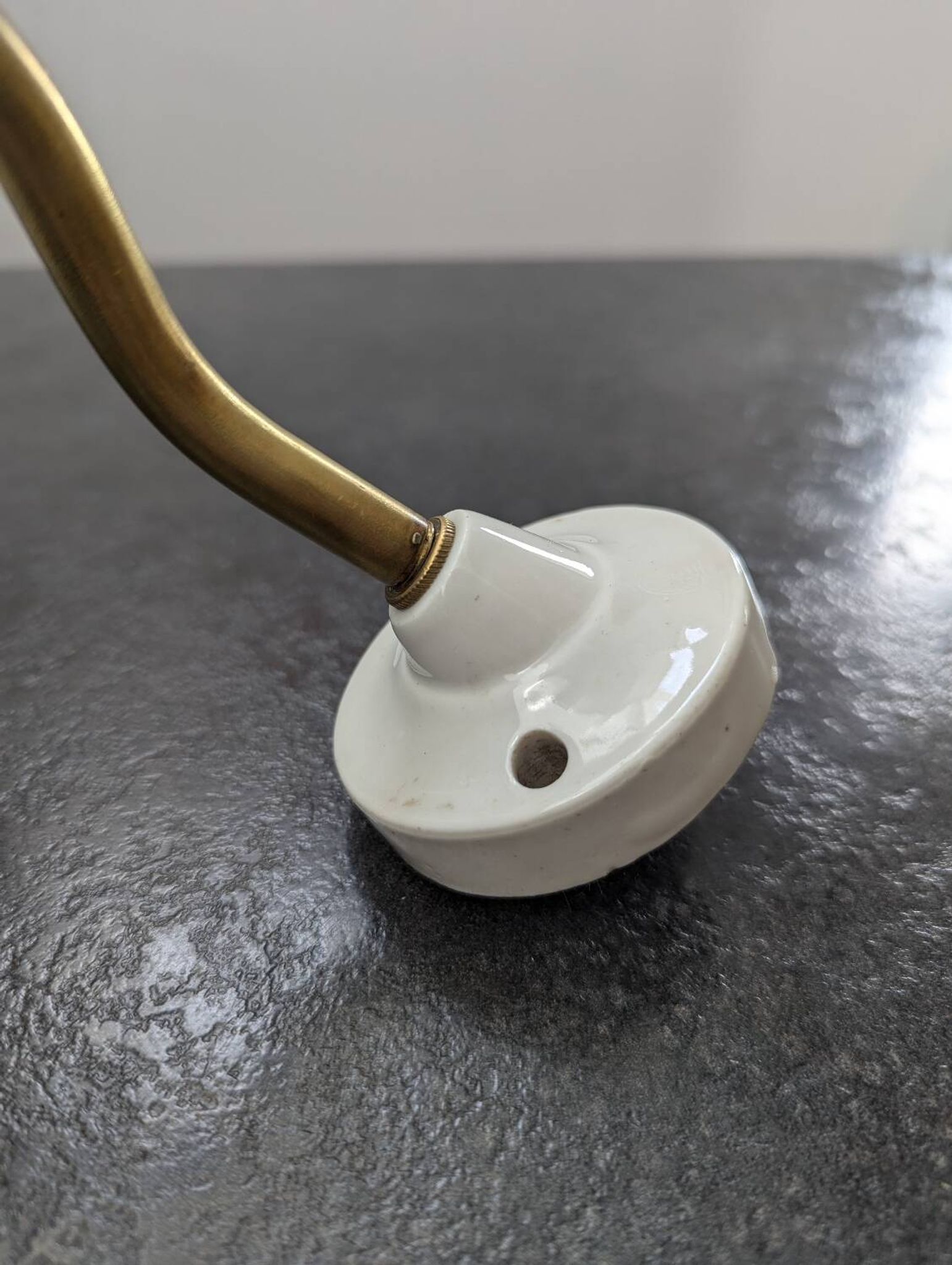 Antique smooth white opaline wall light with brass swan neck porcelain art deco 1930 diameter 25.9cm