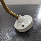 Antique smooth white opaline wall light with brass swan neck porcelain art deco 1930 diameter 25.9cm