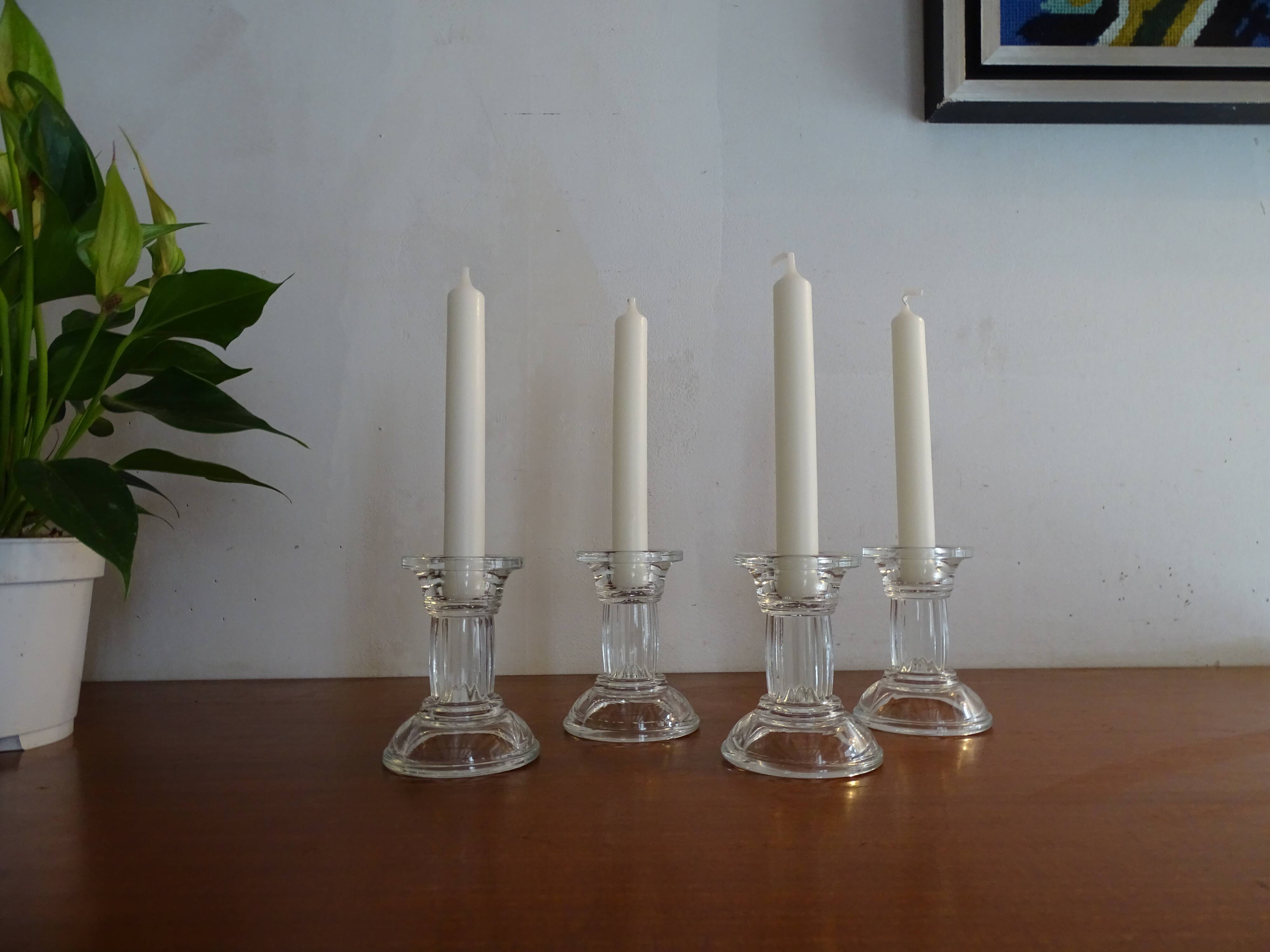 4 vintage molded glass candle holders