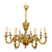 Important bronze chiseled chandelier in Louis XVI style with 8 light arms by Lucien Gau.