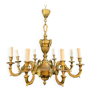 Important bronze chiseled chandelier in Louis XVI style with 8 light arms by Lucien Gau.