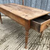 Antique cherry farmhouse table with 2 drawers and 1 pull-out