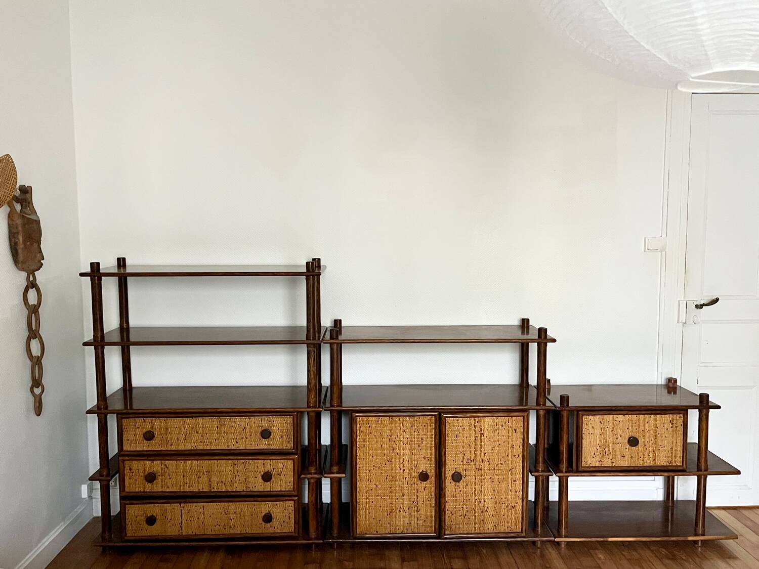 Modular rattan library Maugrion for Rochebobois