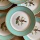 Set of 10 vintage flat plates with bird drawings