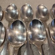 11 silver-plated dessert spoons by Christofle, Cluny pattern, striped