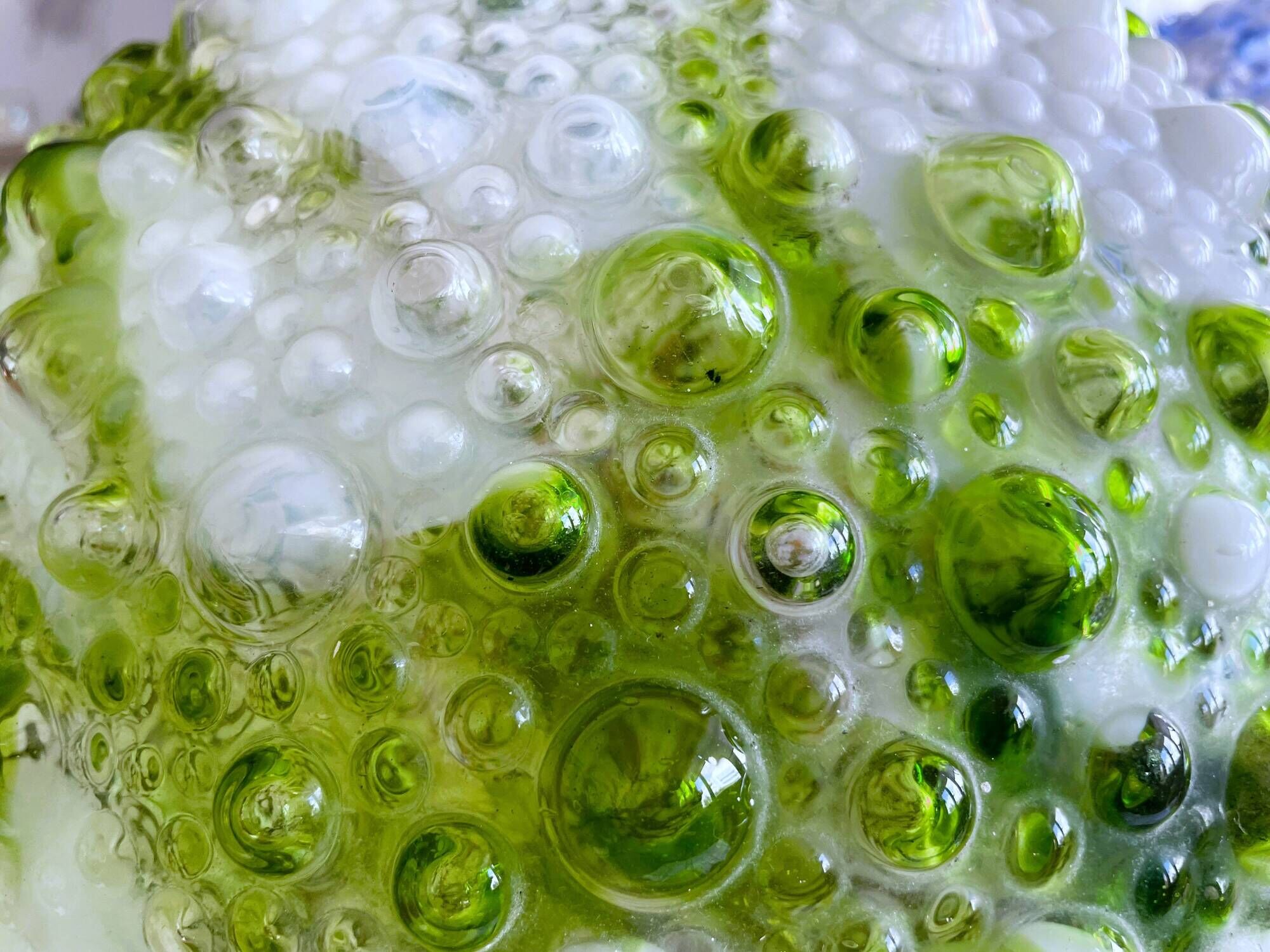 Giant green splatter bubble glass hanging lamp by Marinha Grande